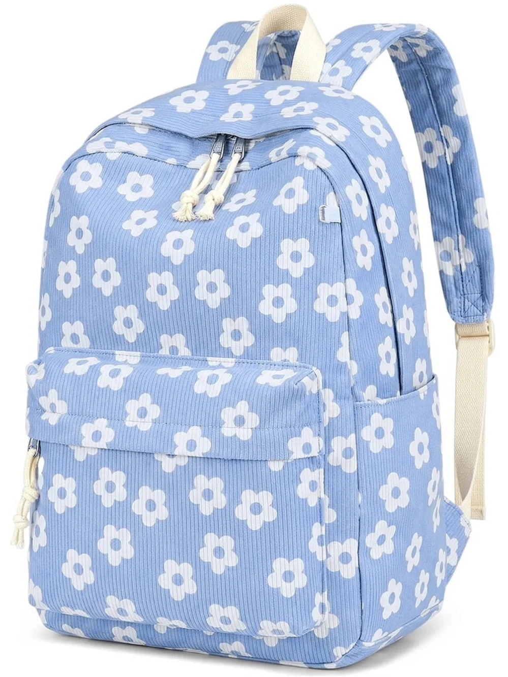 Cute Floral Blue Canvas Backpack - White Daisy Print W